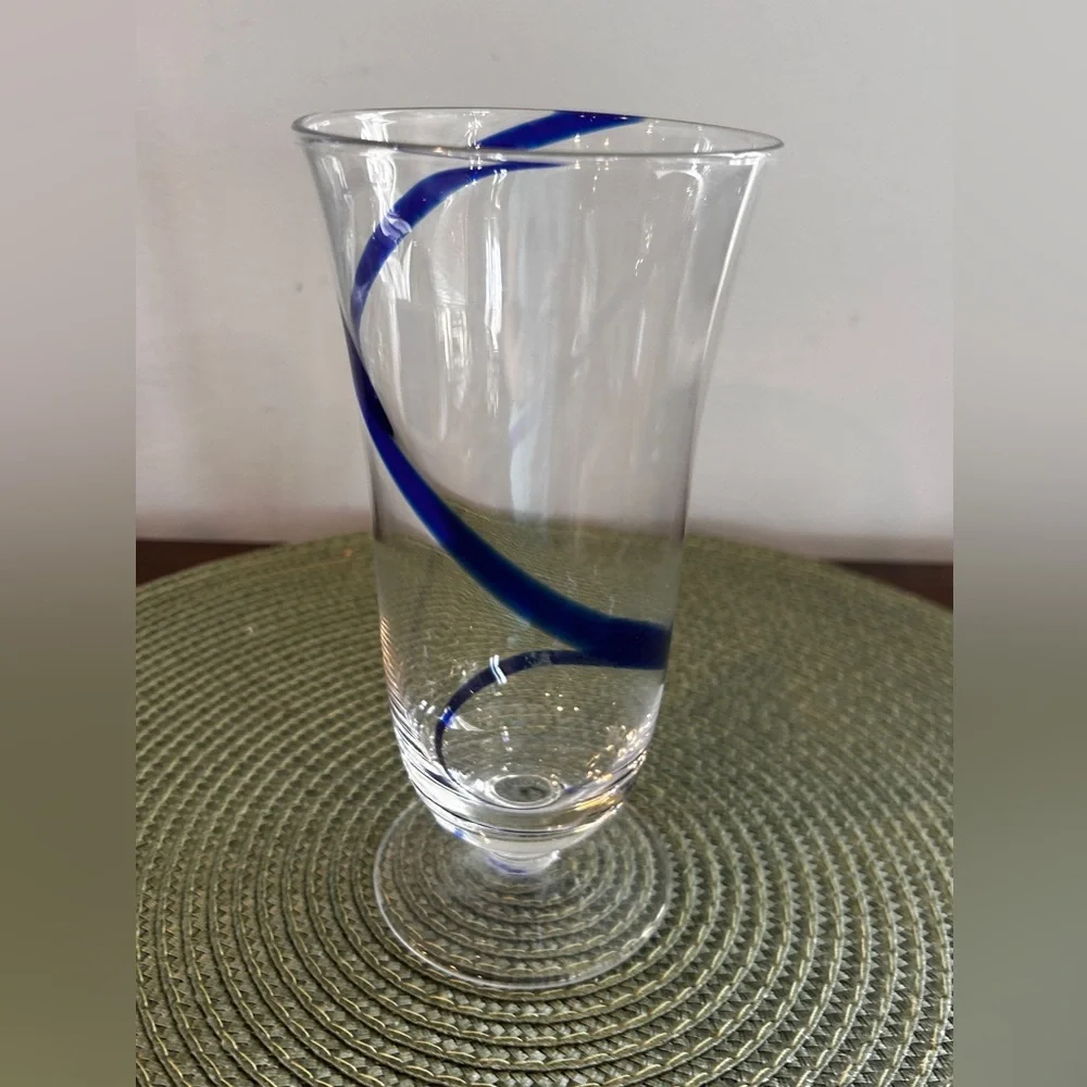 Pier 1 Swirline Cobalt Blue Iced Tea Water Glass 14 ounce in Pristine Condition